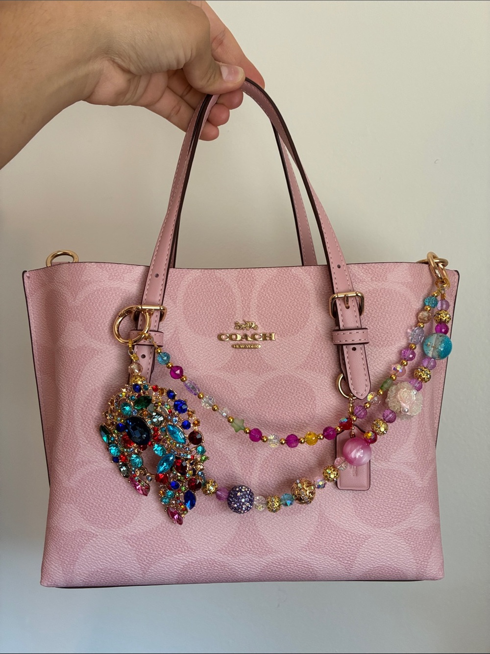 Multicolor Crystal Statement Charm Beaded Bag Chain